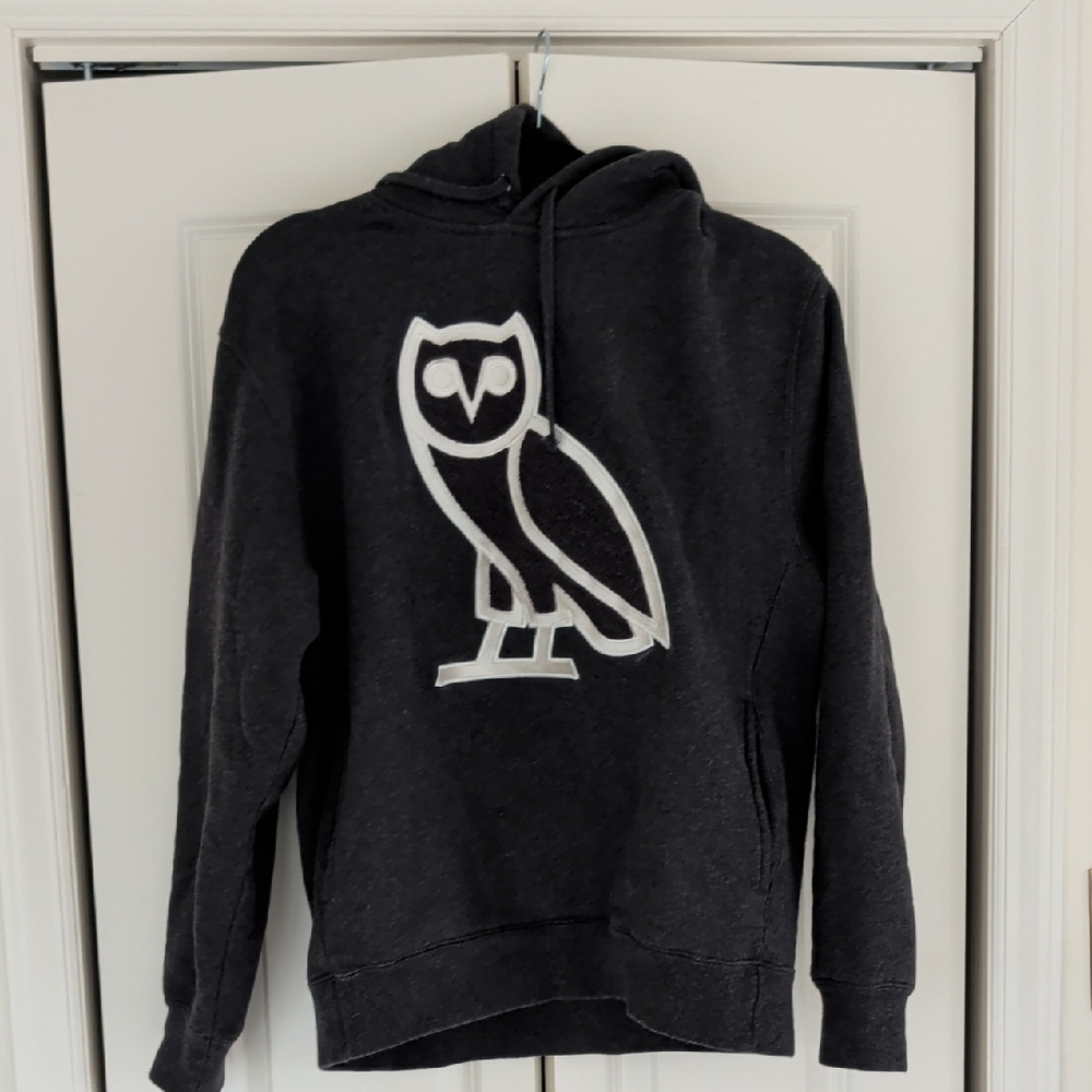 October's Very Own OVO Owl Hoodie Gray Black White, Size Medium
